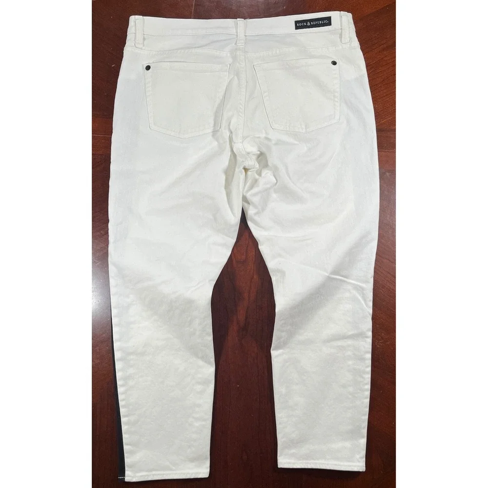 Rock & Republic Carnivale White Tuxedo Stripe Cropped Jeans Women 16 R210594 EUC